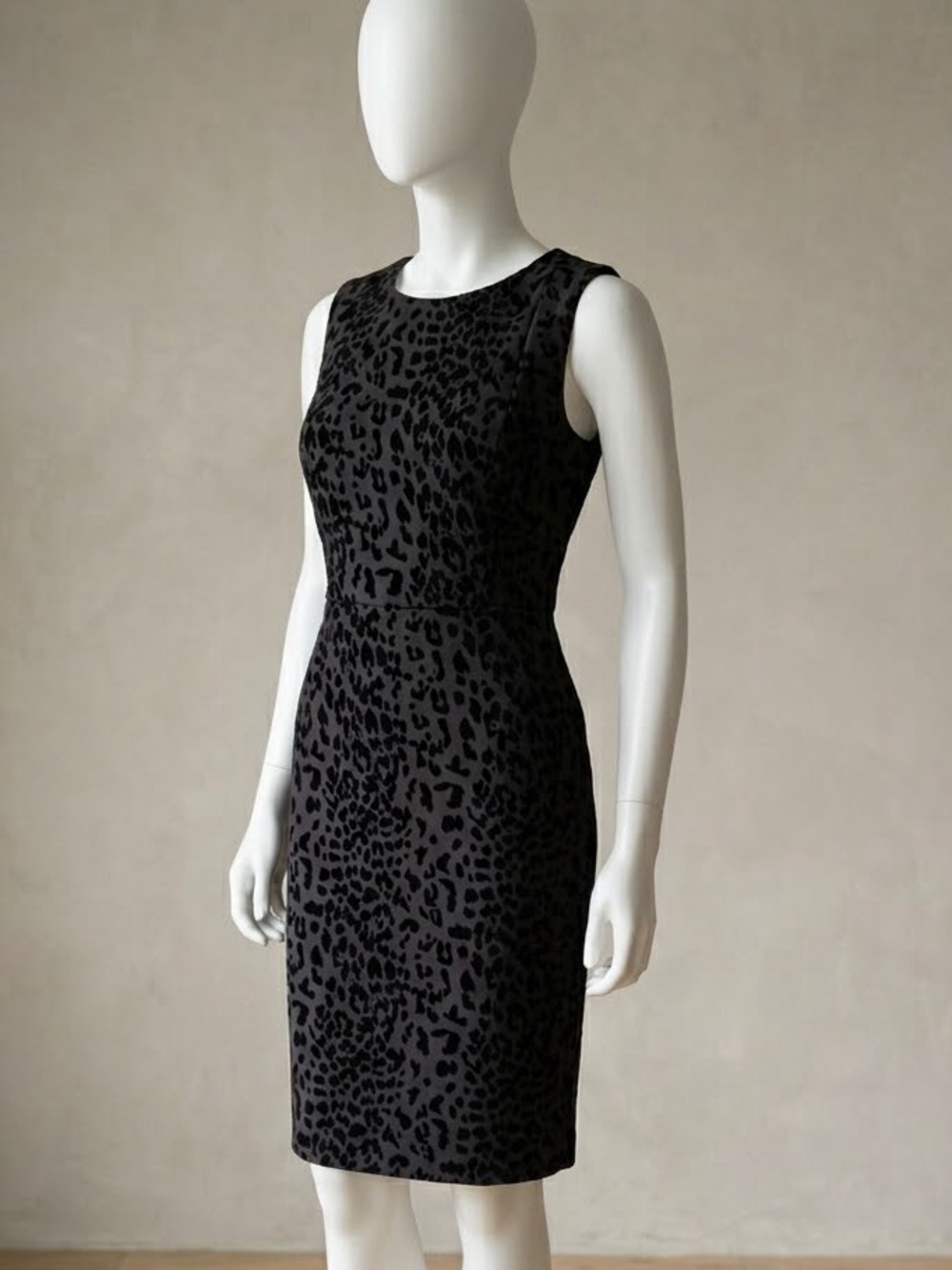 Calvin Klein Black Leopard-Print Sleeveless Sheath Dress